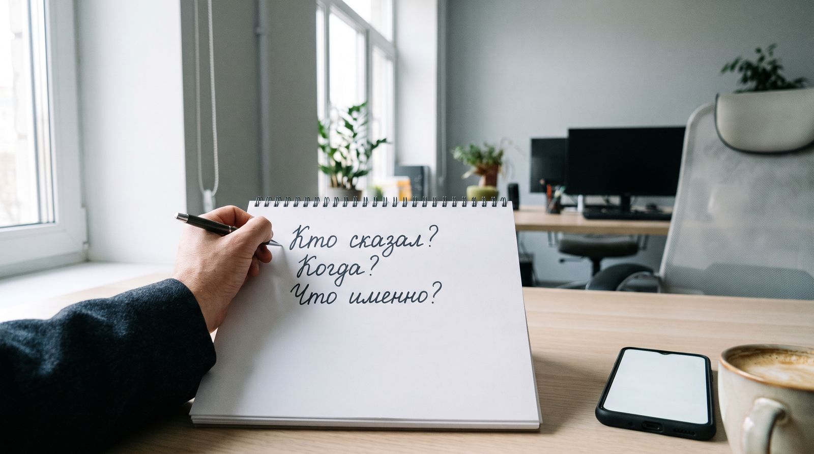 Блокнот с вопросами: кто сказал, когда, что именно